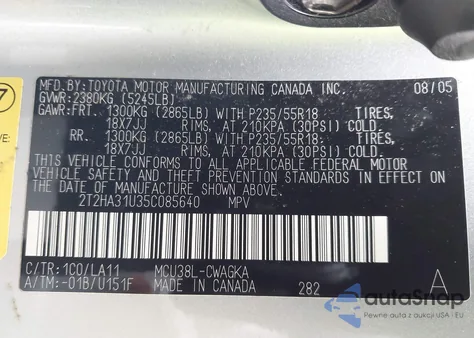 2005 Lexus Rx 330 from USA, damaged, VIN 2T2HA31U35C085640